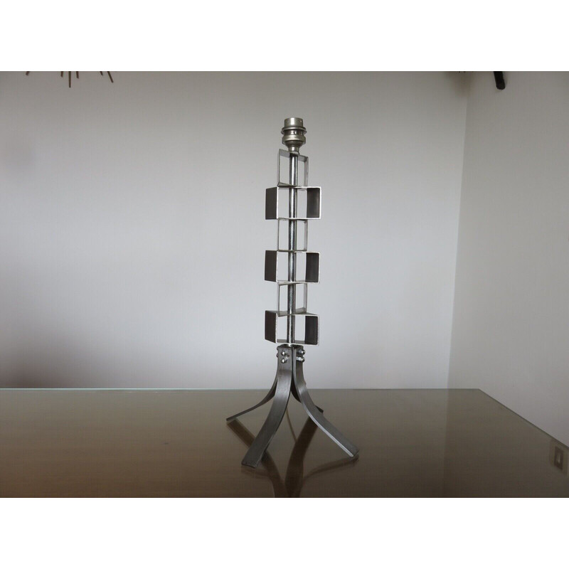 Vintage stainless steel lamp by Xavier Feal, France 1970s