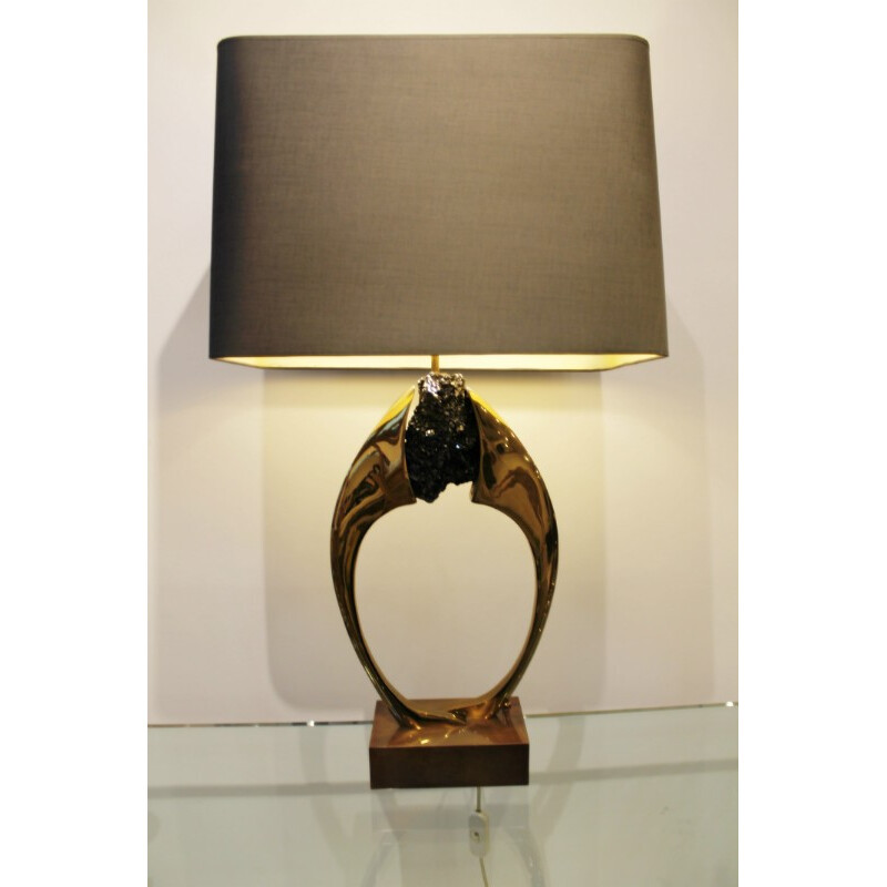 Table lamp in stone and brass, Willy DARO - 1970s