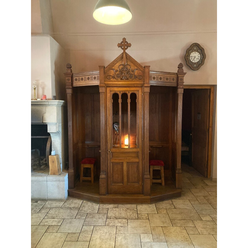 Confessionale vintage rimovibile in noce massiccio