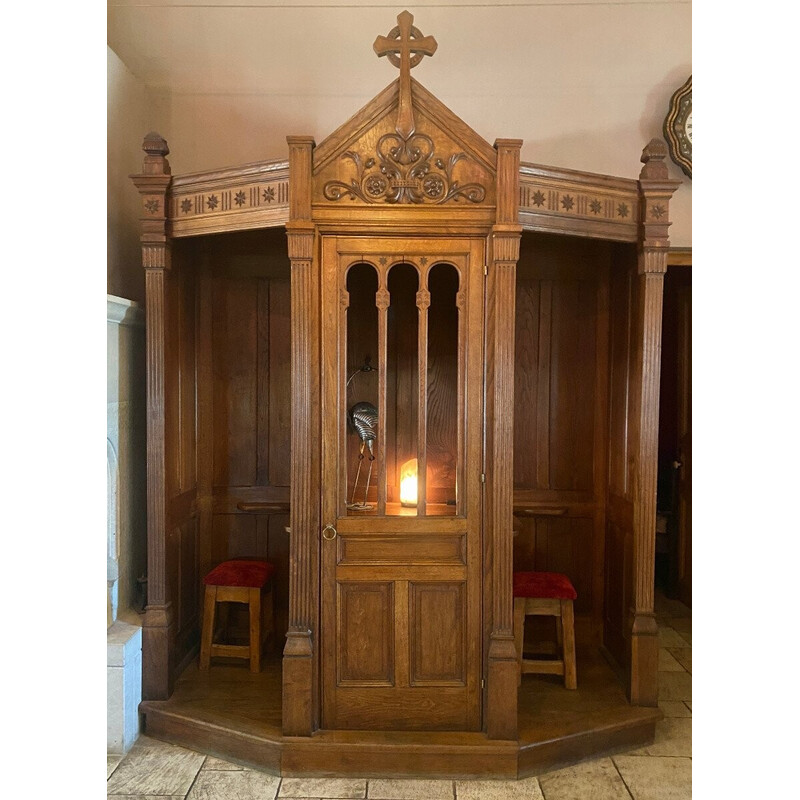 Removable vintage confessional in solid walnut