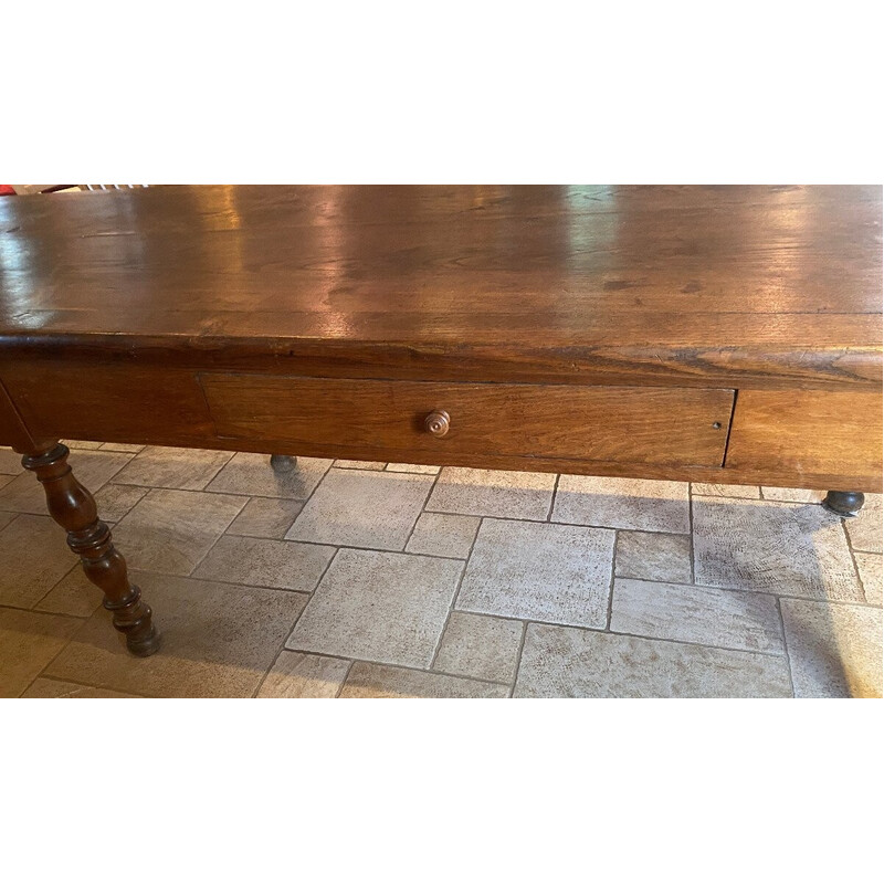 Vintage solid oakwood farm table with two drawers