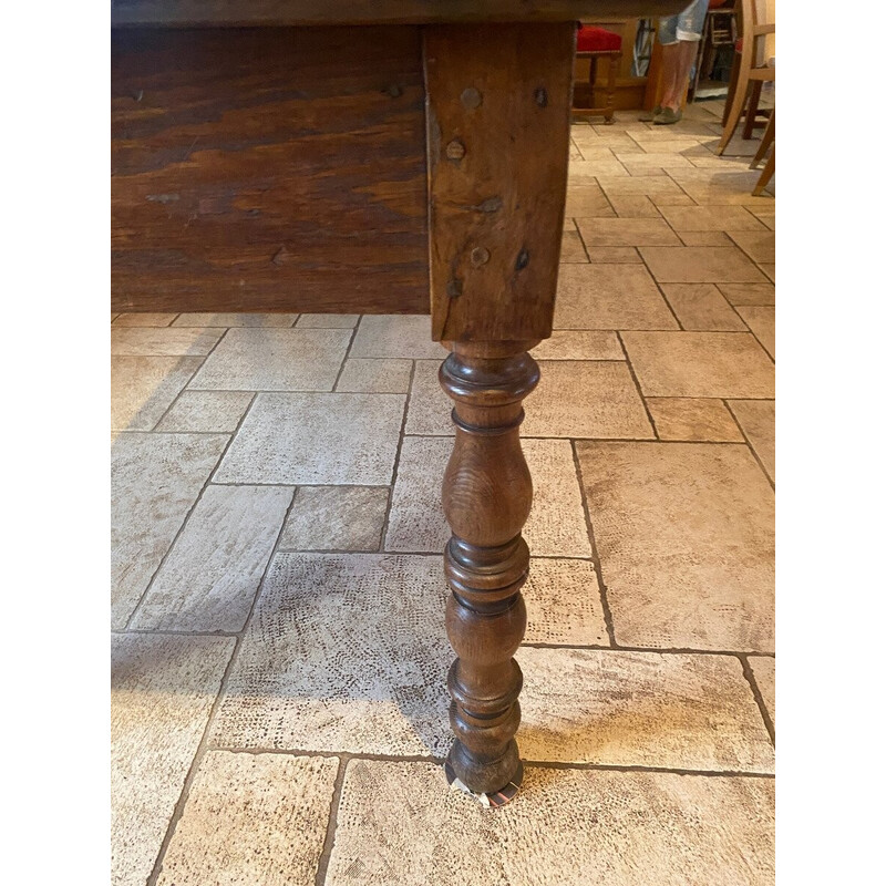 Vintage solid oakwood farm table with two drawers