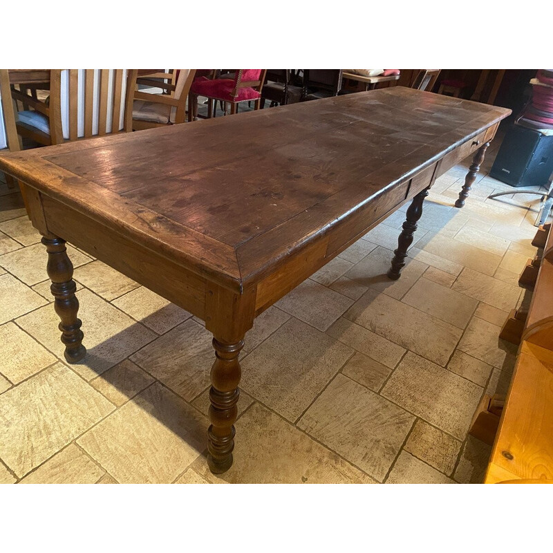 Vintage solid oakwood farm table with two drawers