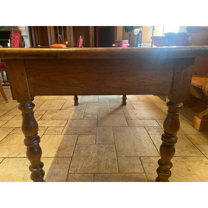 Vintage solid oakwood farm table with two drawers