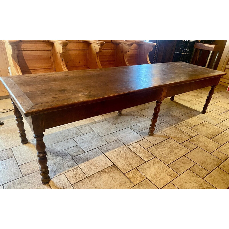 Vintage solid oakwood farm table with two drawers