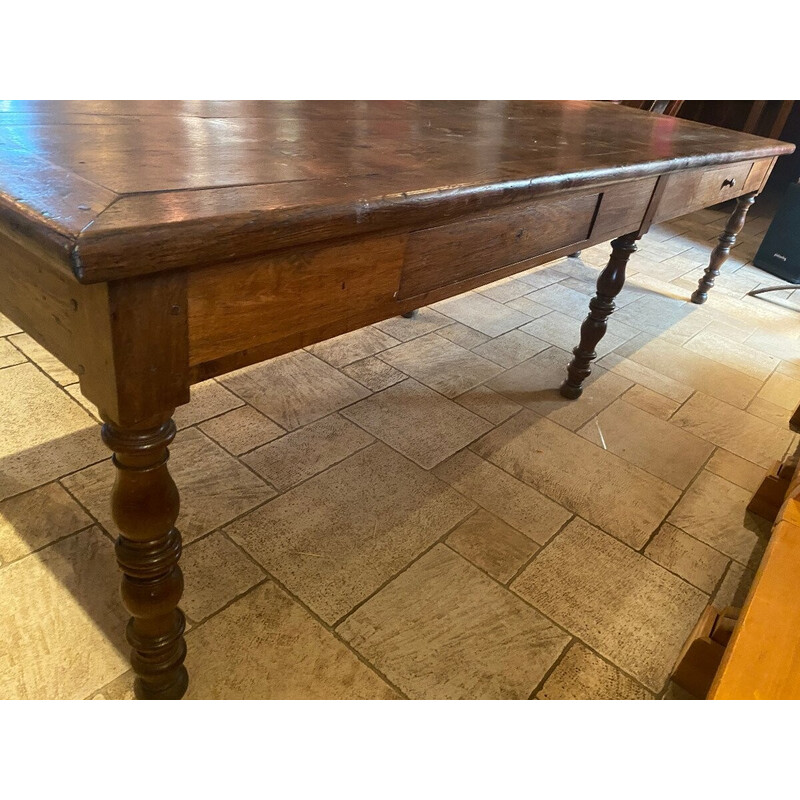 Vintage solid oakwood farm table with two drawers