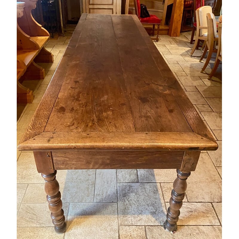 Vintage solid oakwood farm table with two drawers