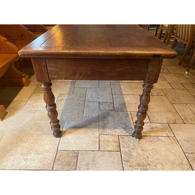 Vintage solid oakwood farm table with two drawers