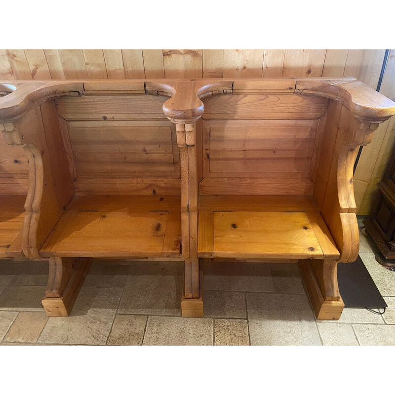 Vintage church stall 4 seats in solid pine