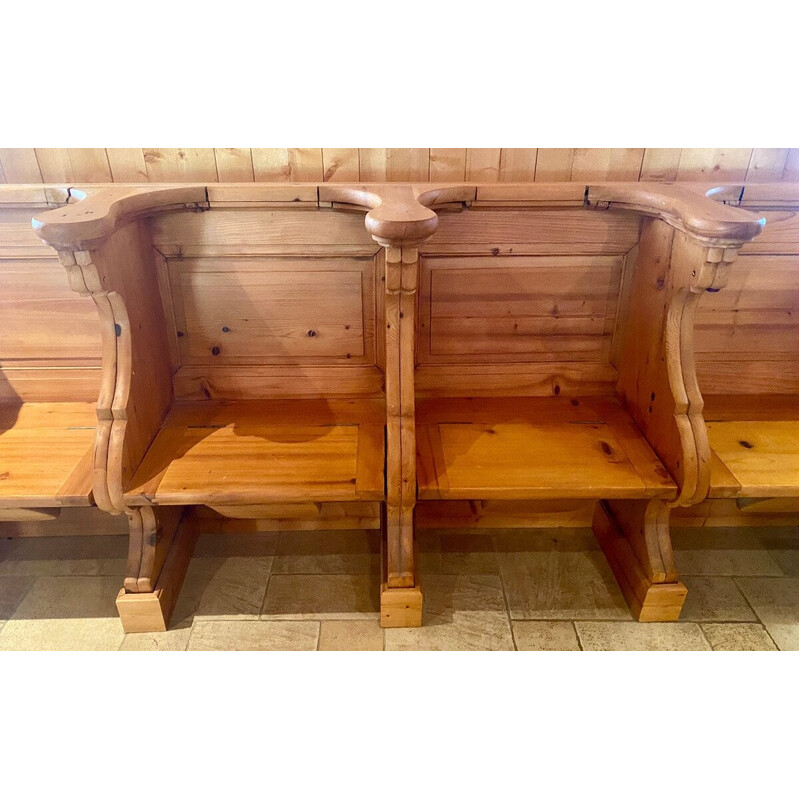 Vintage church stall 4 seats in solid pine