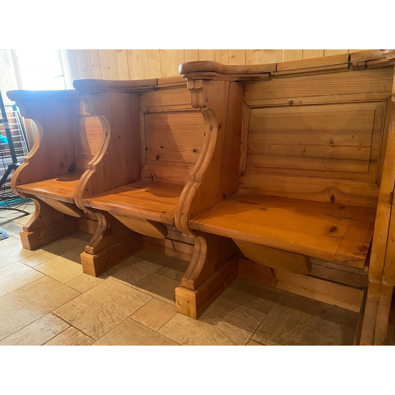 Vintage church stall 4 seats in solid pine