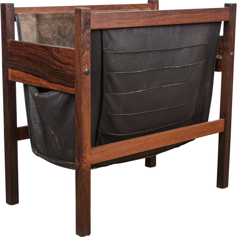 Vintage Danish rosewood and leather magazine rack, 1960