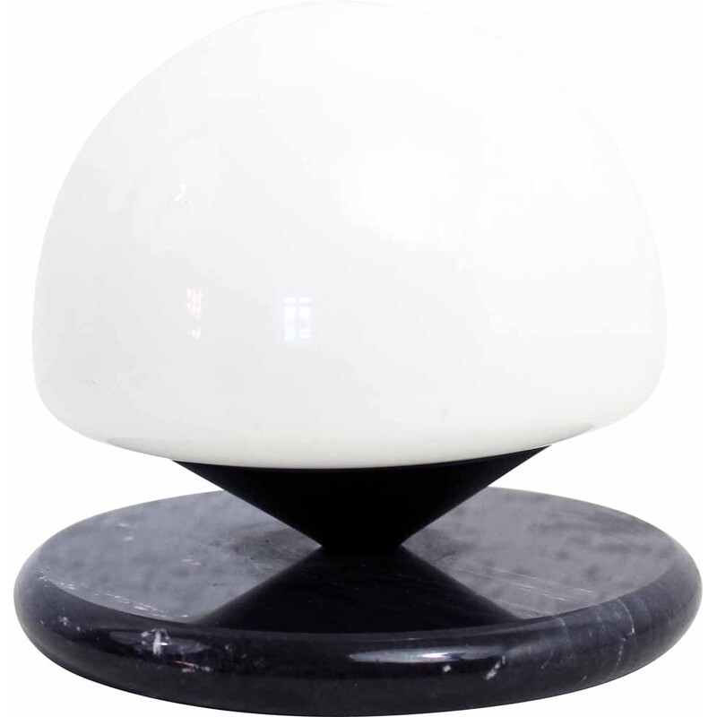 Lampe champignon vintage en marbre et verre opalin