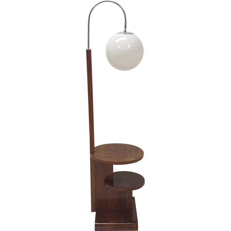 Vintage wooden Halabala floor lamp, Czechoslovakia 1930s