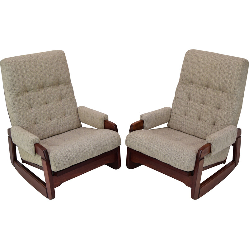 Pair of mid century wood rocking armchairs, Czechoslovakia 1980s