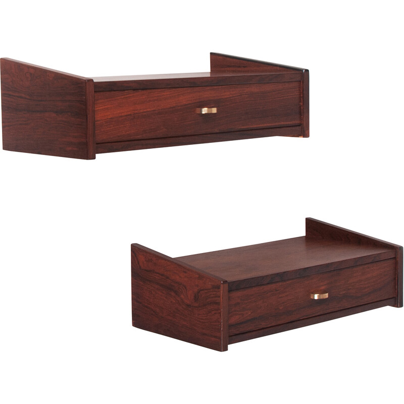 Pair of vintage rosewood wall mounted night stands by Hans Olsen, Denmark 1960s