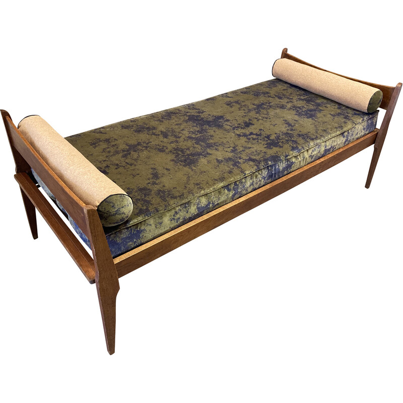 Vintage velvet and oak daybed, 1950s