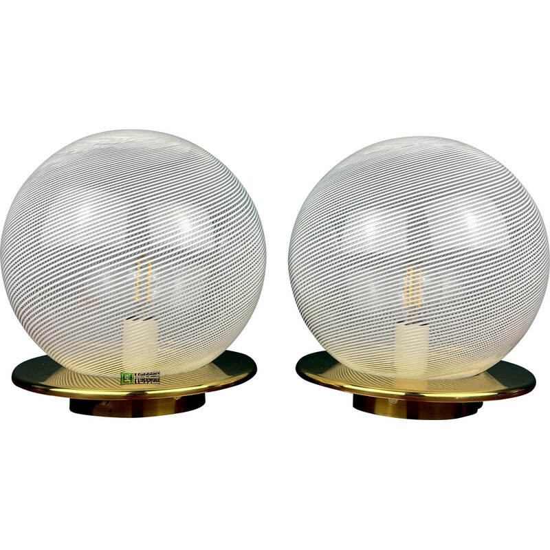 Pair of vintage Murano glass lamps by F.Fabbian, Italy 1970