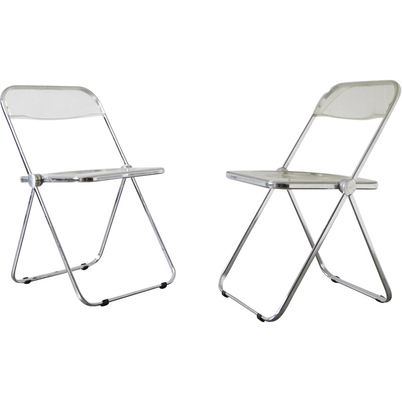 Pair of vintage Plia folding chairs in steel by Giancarlo Piretti for Castelli, 1967s