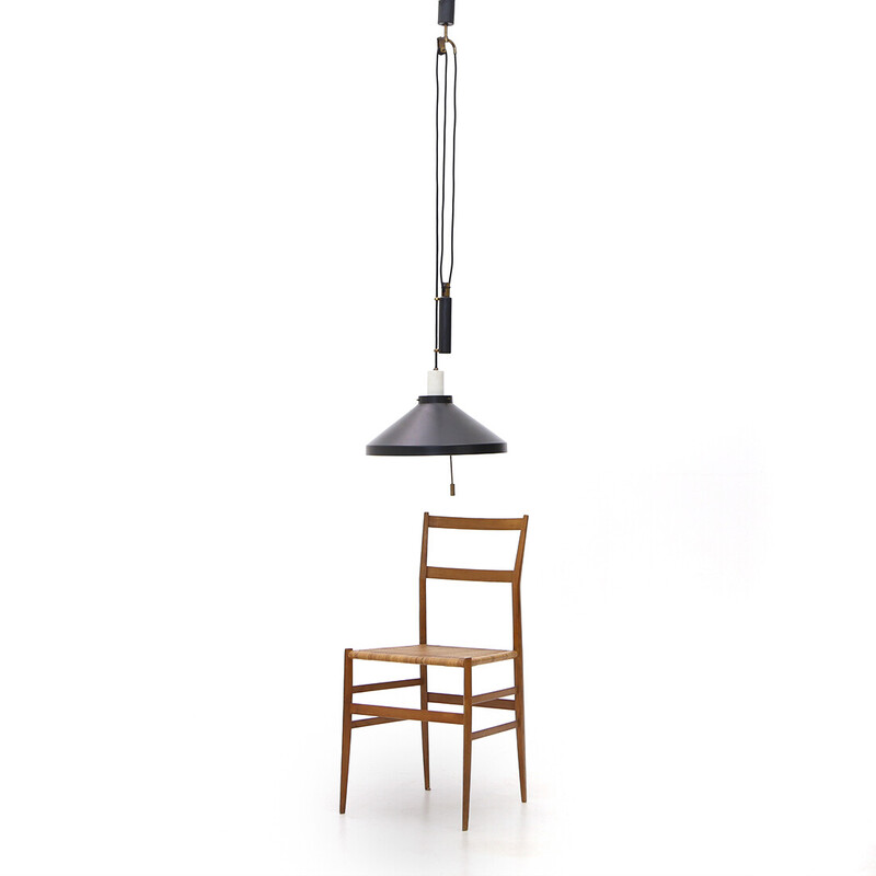 Candelabro metálico italiano antigo a preto e branco, 1950