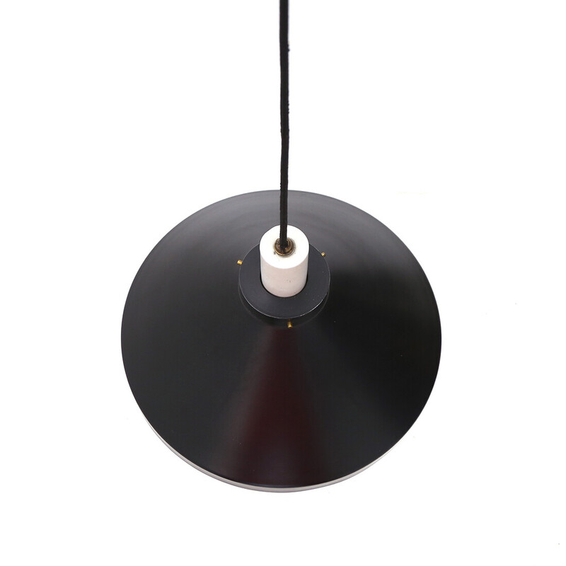 Lampadario italiano vintage in metallo bianco e nero, 1950