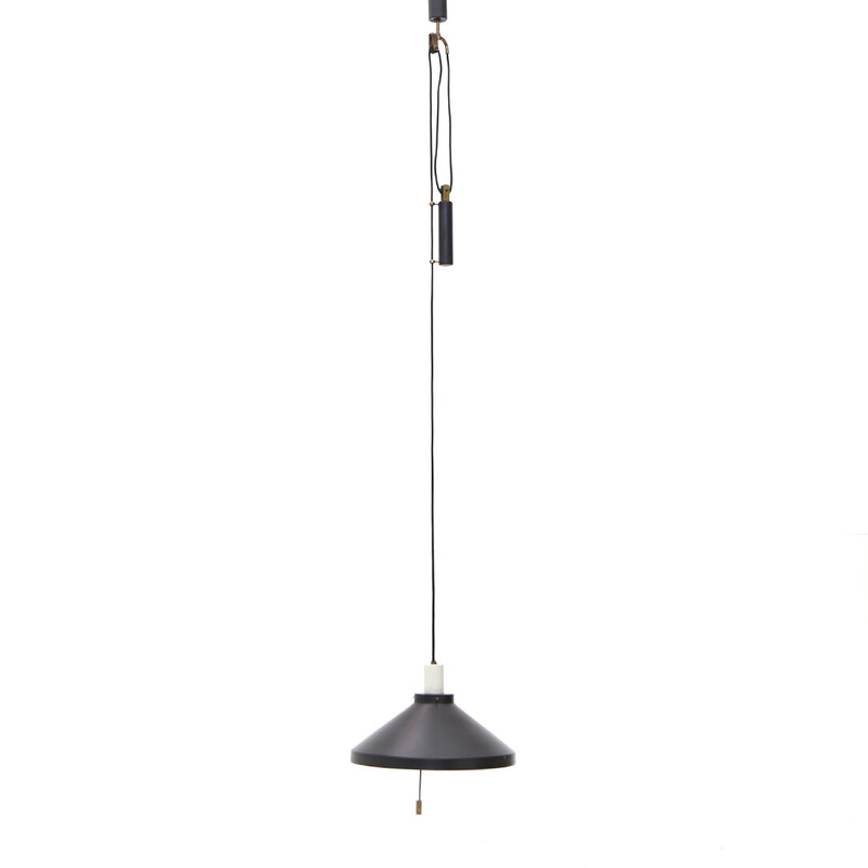 Lampadario italiano vintage in metallo bianco e nero, 1950