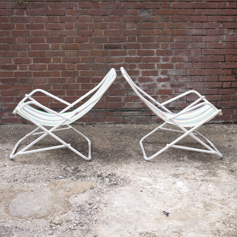 Cadeira de Deck italiana Vintage em metal tubular e tecido listrado por Grand Soleil, 1980-1989