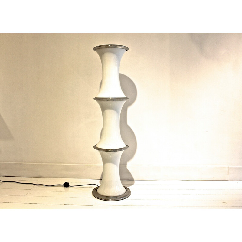 Vistosi white floor lamp in Murano glass, Enrico TRONCONI - 1970s