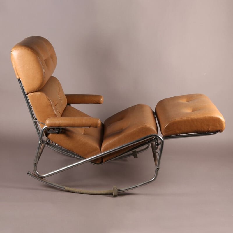 Fauteuil à bascule vintage en cuir, 1960