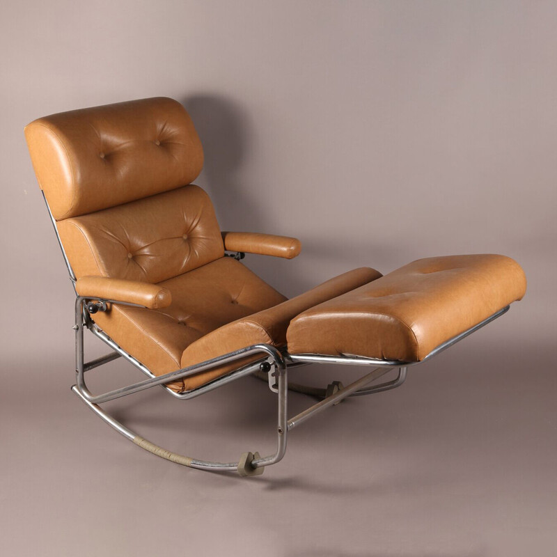 Vintage leather rocking chair, 1960