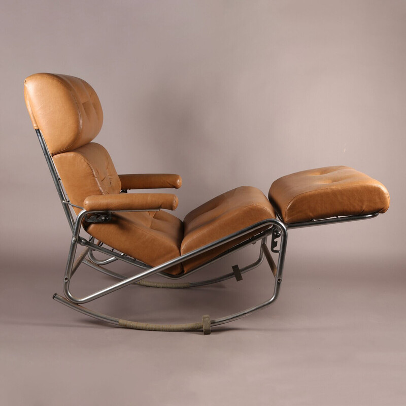 Silla mecedora de cuero vintage, 1960