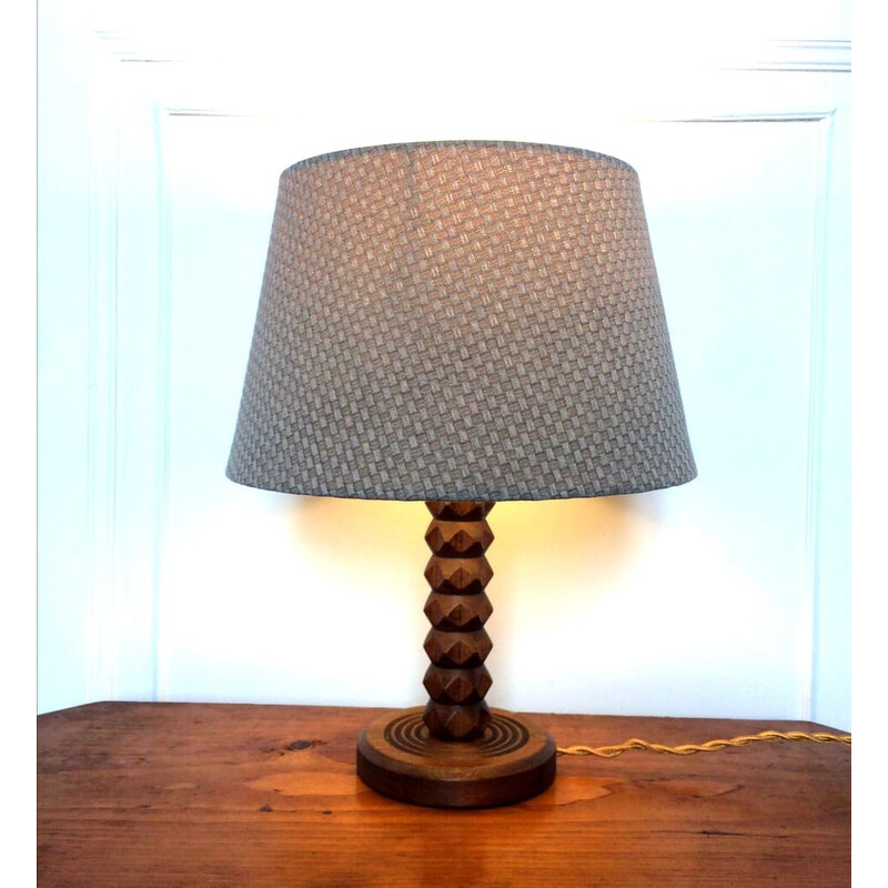 Vintage Art Deco solid oakwood lamp, 1950