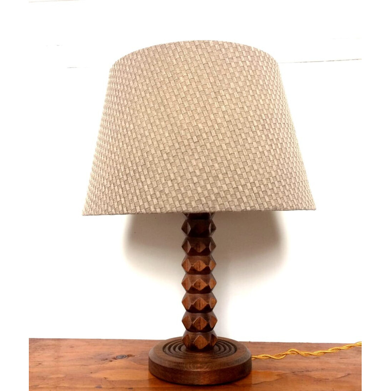 Vintage Art Deco solid oakwood lamp, 1950