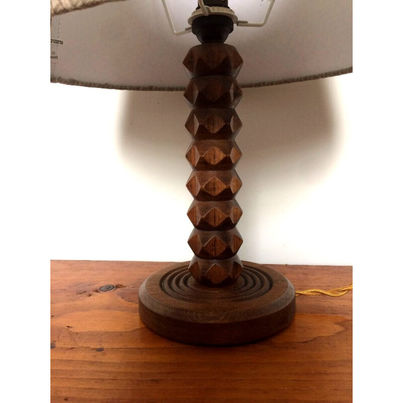 Vintage Art Deco solid oakwood lamp, 1950