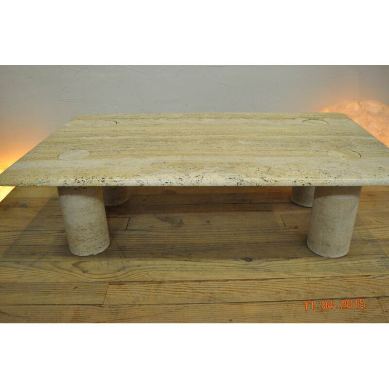 Rectangular coffee table in Travertine, Manufacturer Roche et Bobois - 1970s