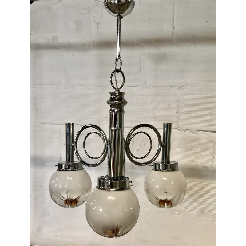 Vintage Italian chandelier in chromed metal by Mazzega, 1970