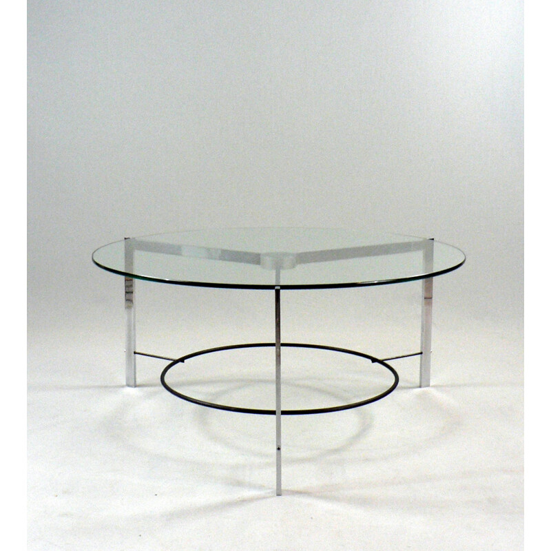 Glass coffee table in chrome-plated steel - 1970s