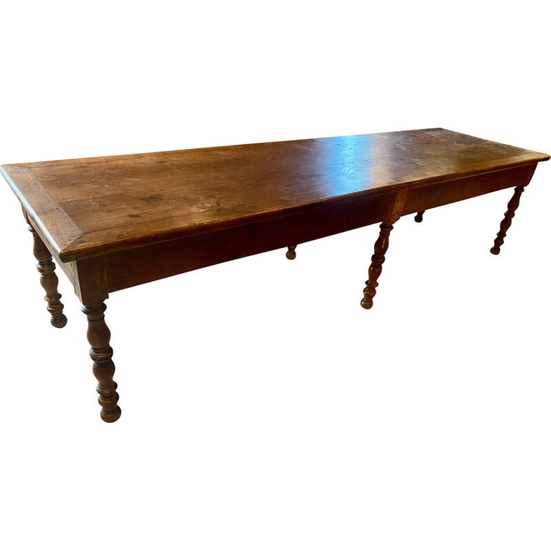 Vintage solid oakwood farm table with two drawers