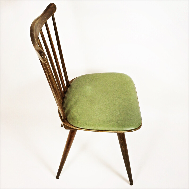 Mid-century green leatherette and wood chair - 1960s