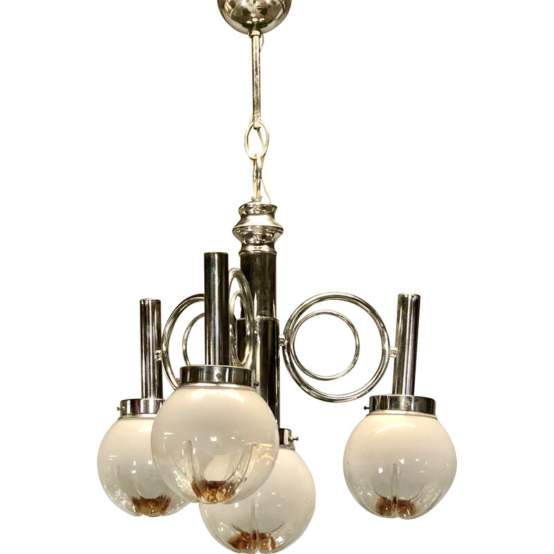 Vintage Italian chandelier in chromed metal by Mazzega, 1970