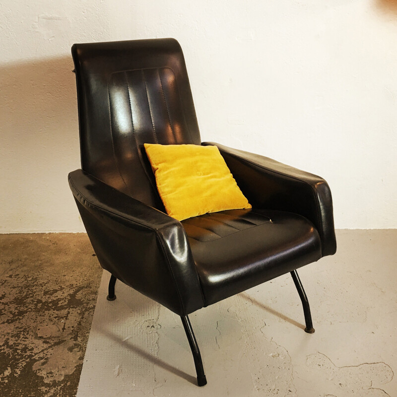 Mid-century black leatherette armchair - 1960s