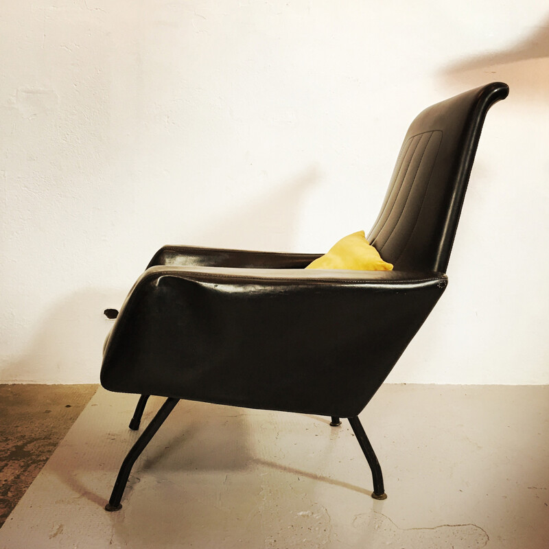 Mid-century black leatherette armchair - 1960s