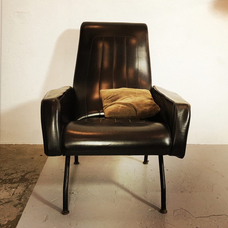Mid-century black leatherette armchair - 1960s