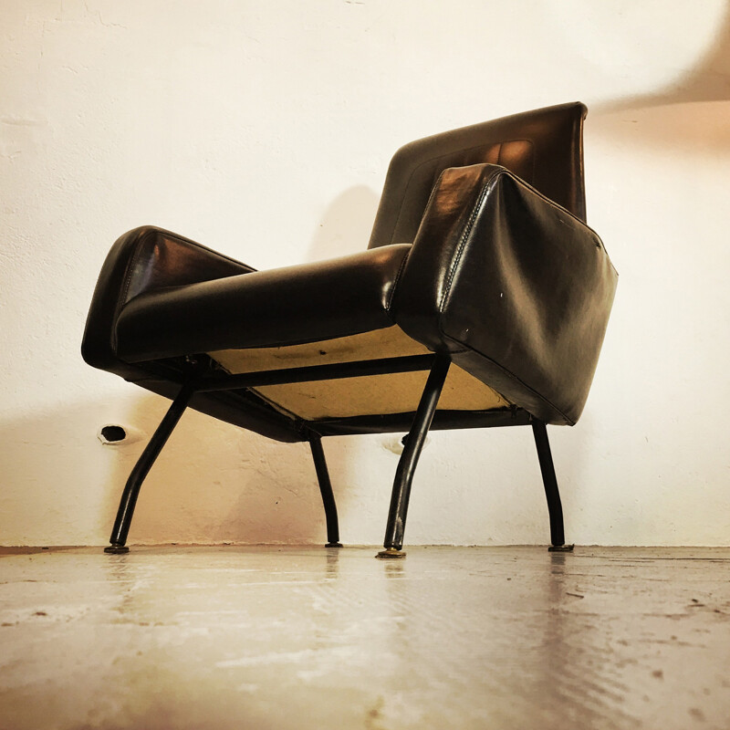 Mid-century black leatherette armchair - 1960s