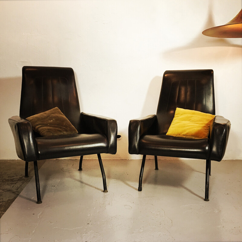 Mid-century black leatherette armchair - 1960s