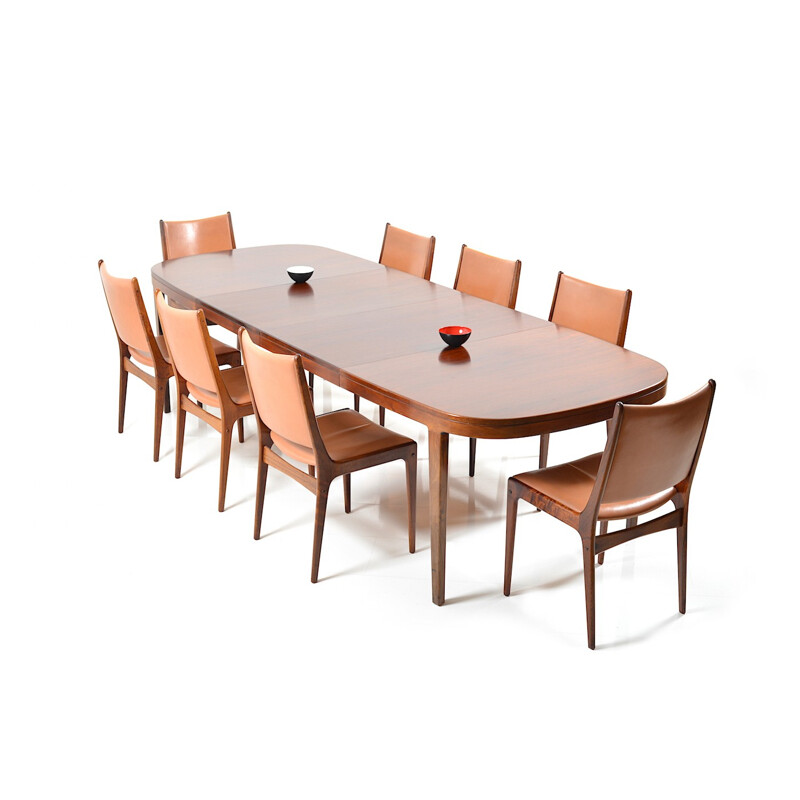 Ensemble table et chaises à repas Uldum Møbelfabrik en palissandre, Johannes ANDERSEN - 1960