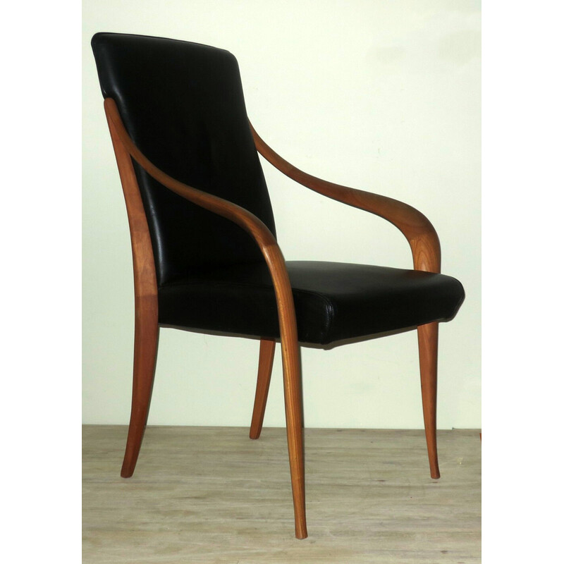 Vintage-Sessel aus schwarzem Leder mit geschwungenen Armen