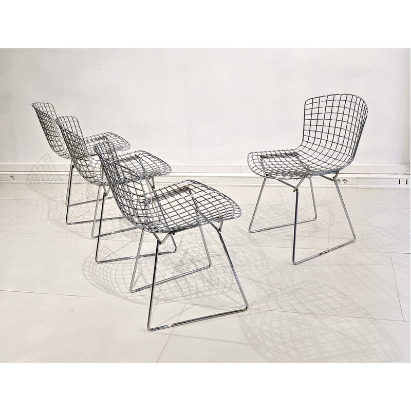 Set of 4 vintage chrome steel chairs by Harry Bertoia for Knoll, 1970s