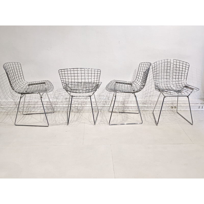 Juego de 4 sillas vintage de acero cromado de Harry Bertoia para Knoll, 1970