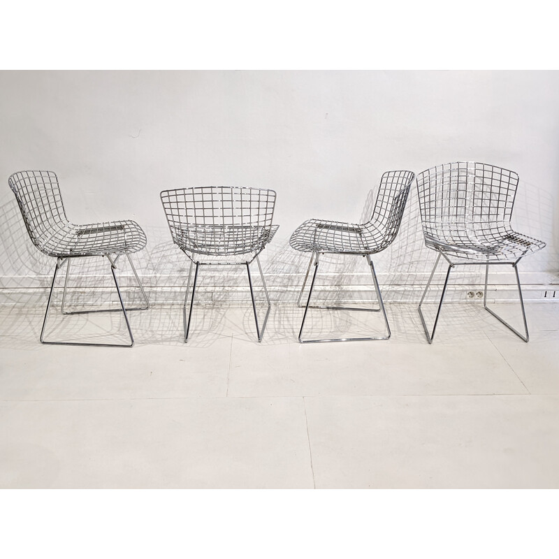 Set di 4 sedie vintage in acciaio cromato di Harry Bertoia per Knoll, 1970